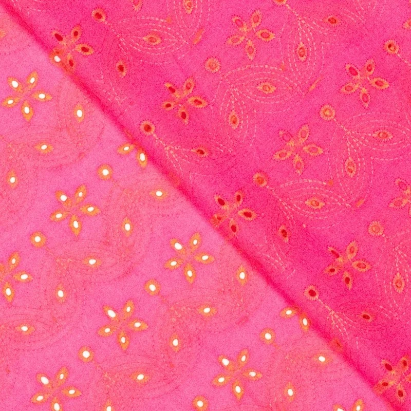 No. 1803 bestickte Baumwolle pink orange | 1,20m