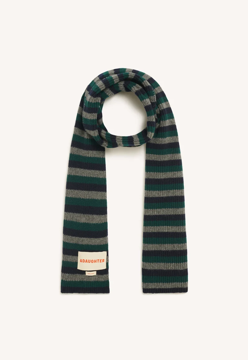 Clover Striped Scarf in Navy with Holly & Grey