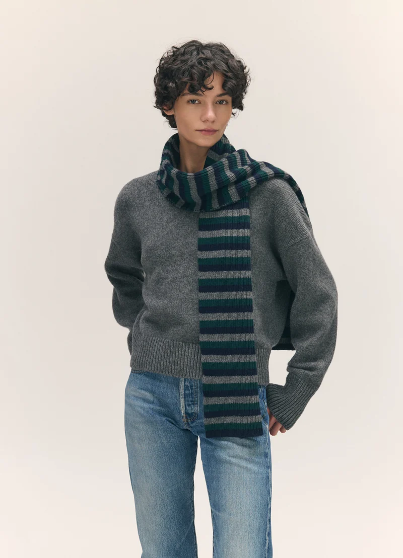 Clover Striped Scarf in Navy with Holly & Grey