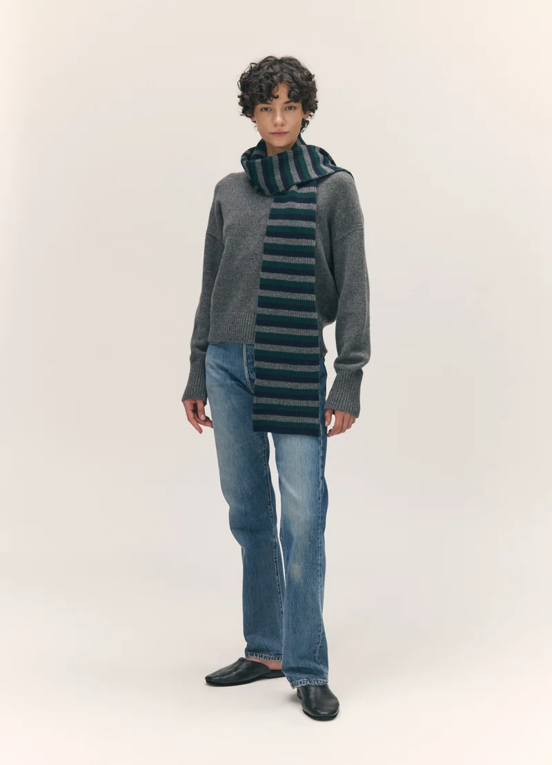 Clover Striped Scarf in Navy with Holly & Grey