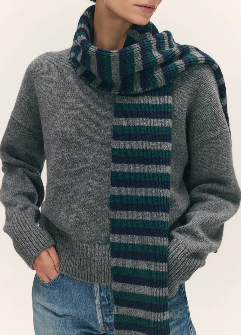 Clover Striped Scarf in Navy with Holly & Grey