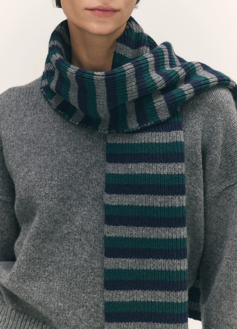 Clover Striped Scarf in Navy with Holly & Grey