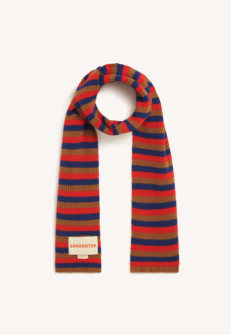 Clover Striped Scarf in Hazelnut with Poppy & Smalt