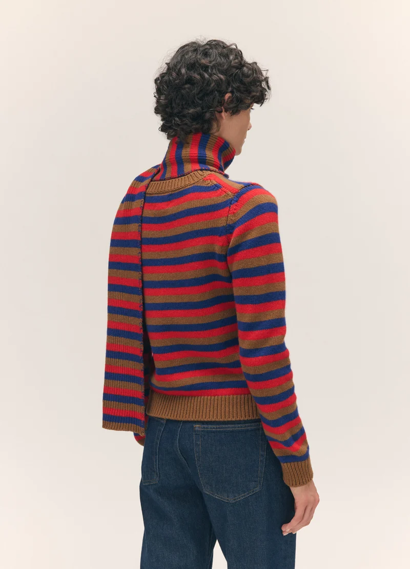 Clover Striped Scarf in Hazelnut with Poppy & Smalt