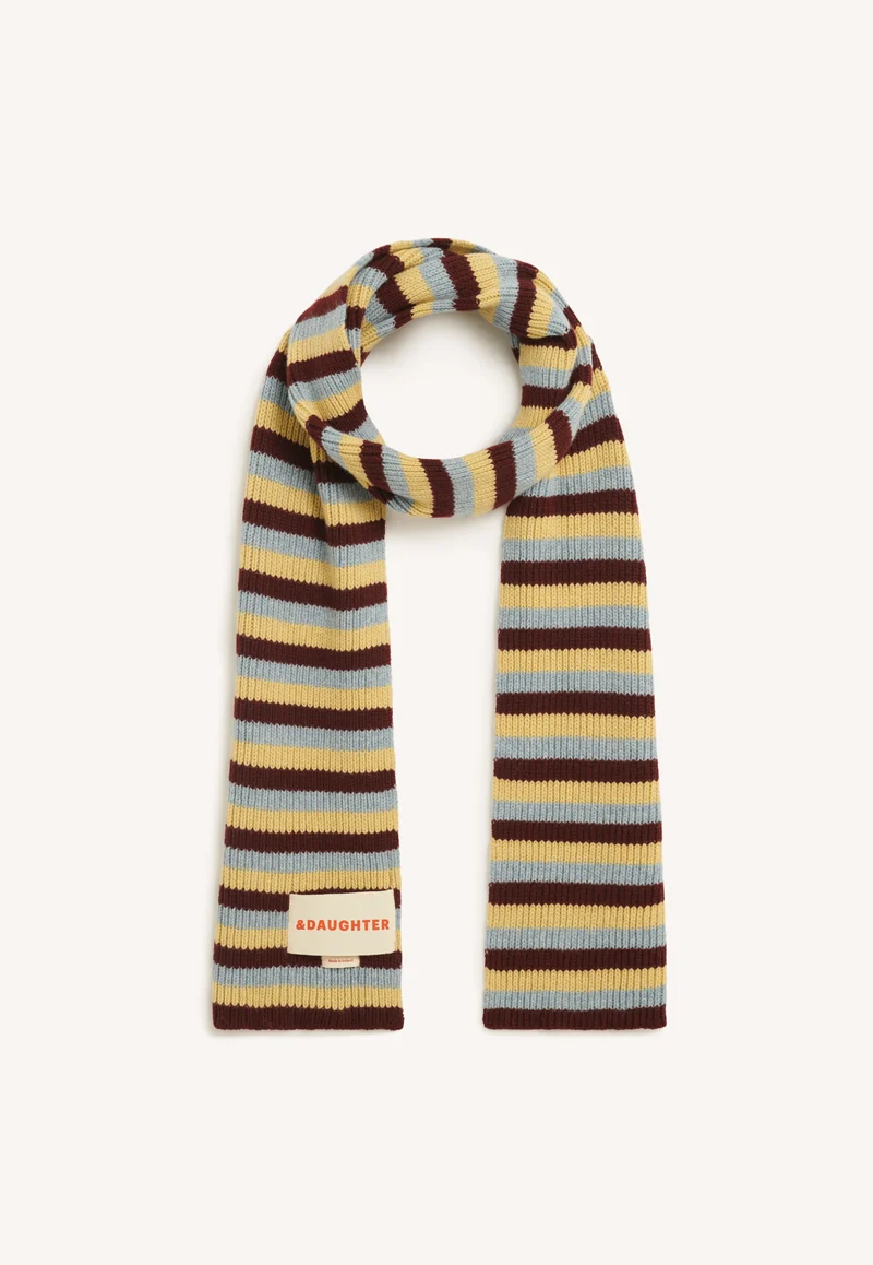 Clover Striped Scarf in Burgundy with Vintage & Yellow