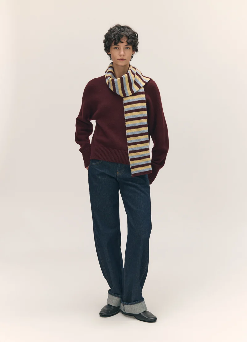 Clover Striped Scarf in Burgundy with Vintage & Yellow