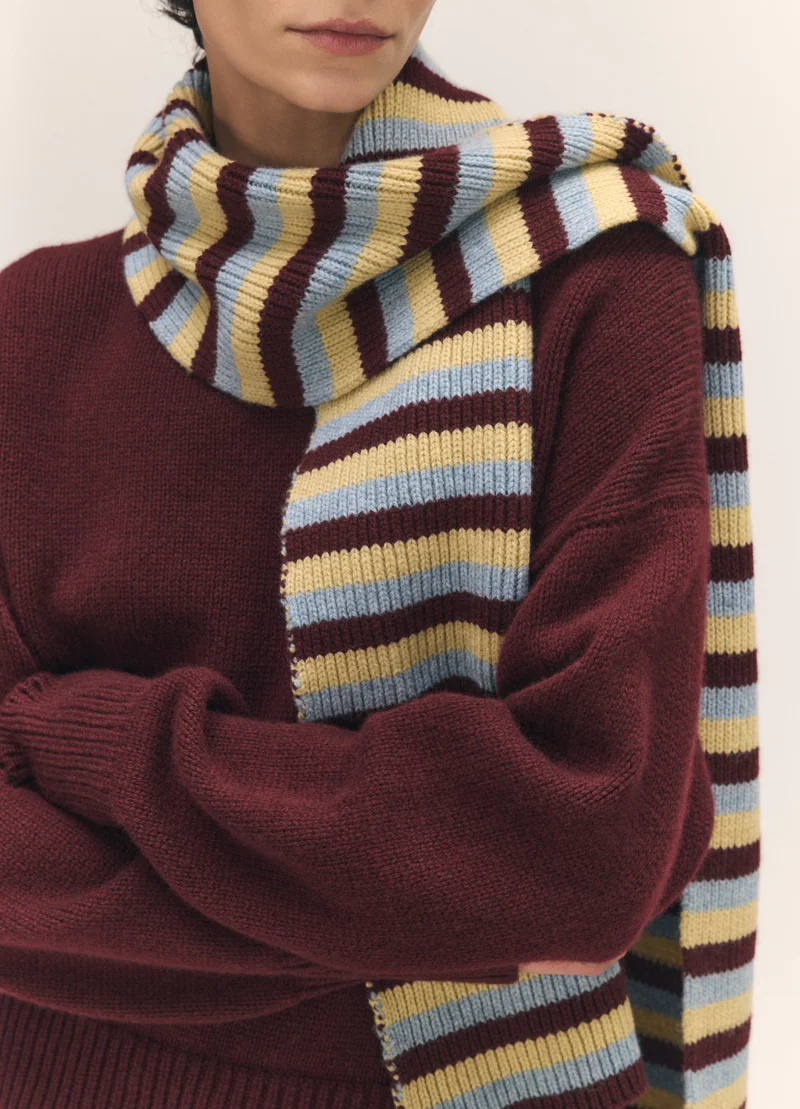 Clover Striped Scarf in Burgundy with Vintage & Yellow