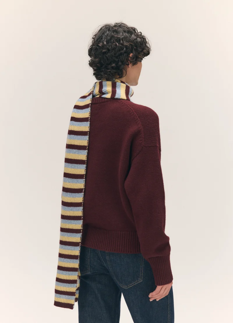 Clover Striped Scarf in Burgundy with Vintage & Yellow