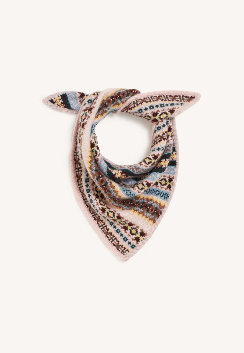 Fairisle Cashmere Foulard in Pale Pink Multi