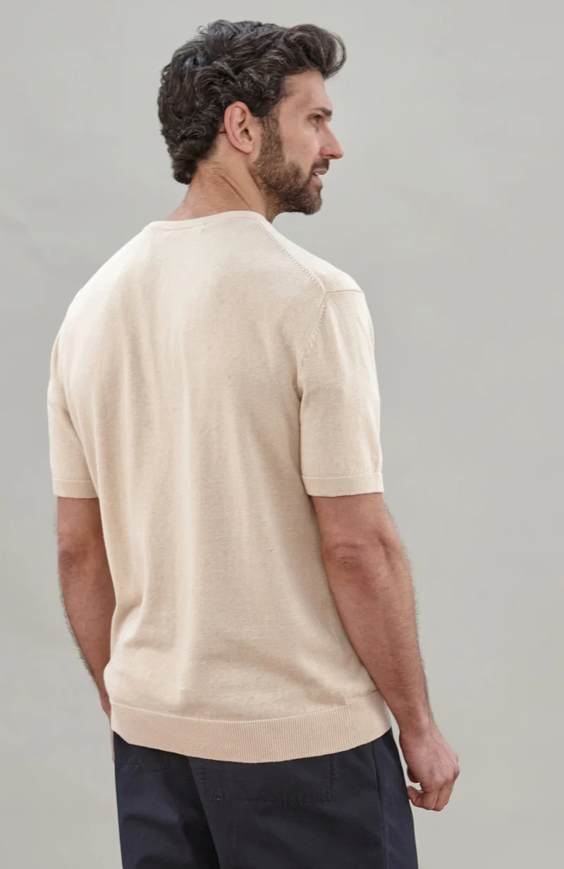 Mens Lightweight Organic Cotton Linen Short Sleeve Jumper