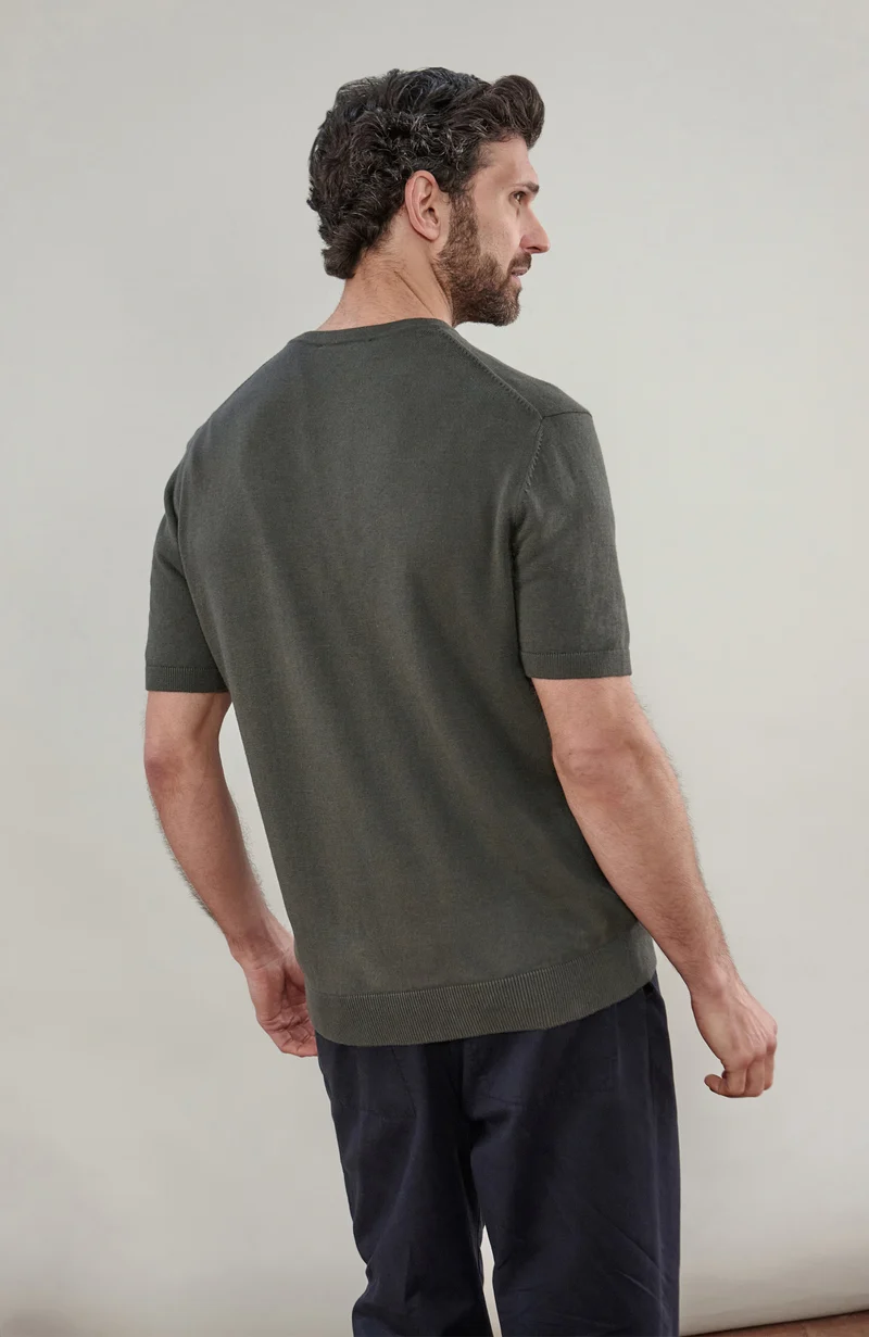 Mens Lightweight Organic Cotton Linen Short Sleeve Jumper