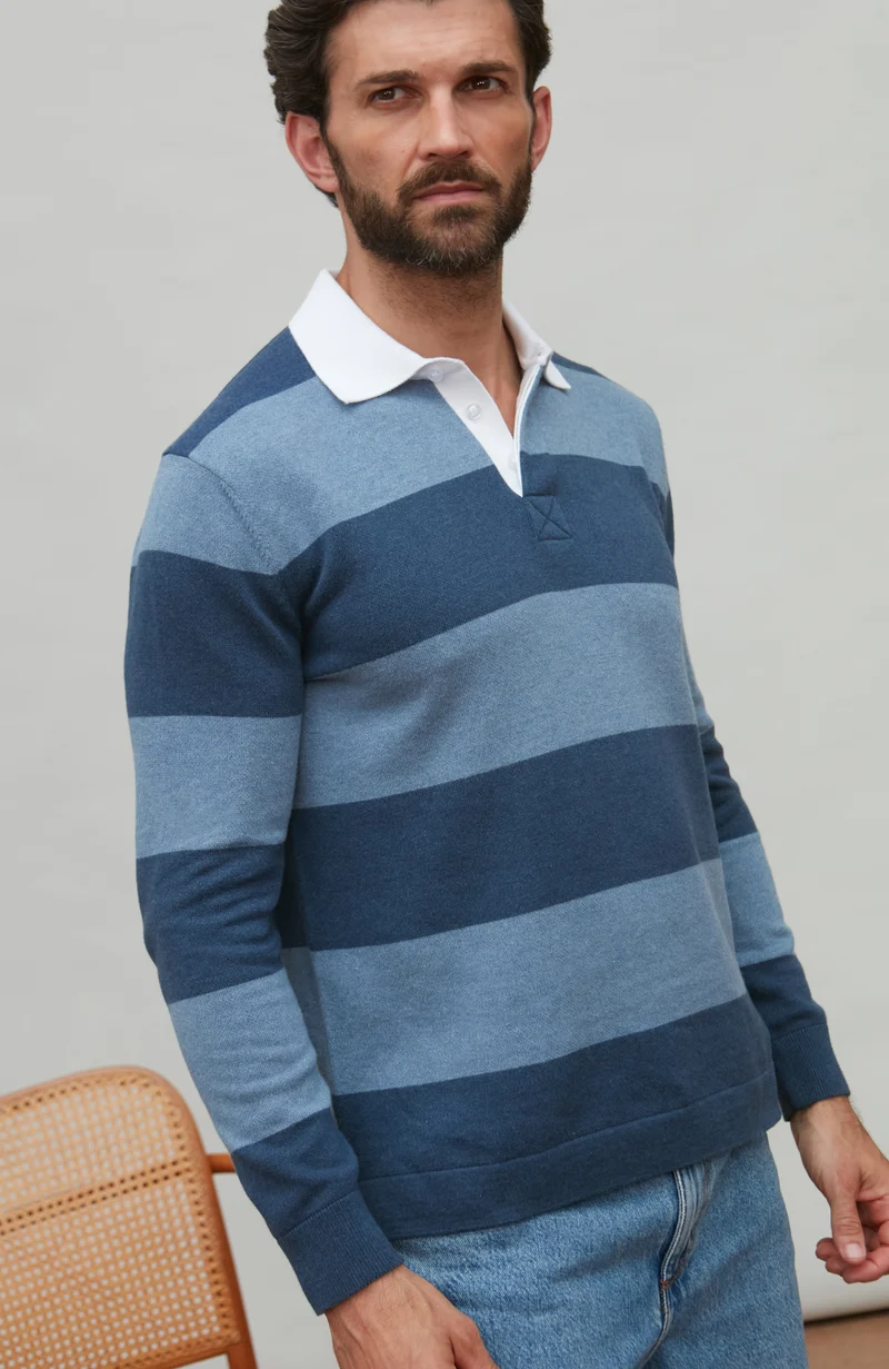 Mens Midweight Cotton Stripe Rugby Shirt