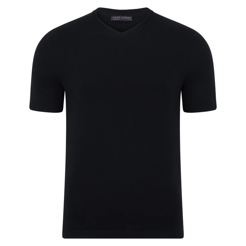 Mens Ultra Fine Cotton High V Neck Knitted T-Shirt