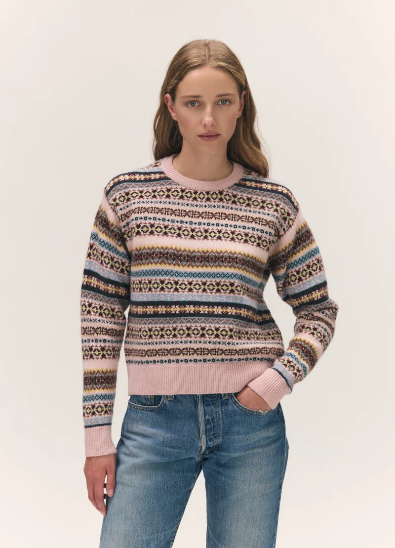 Sligo Slim Fairisle Crewneck in Nymph Multi