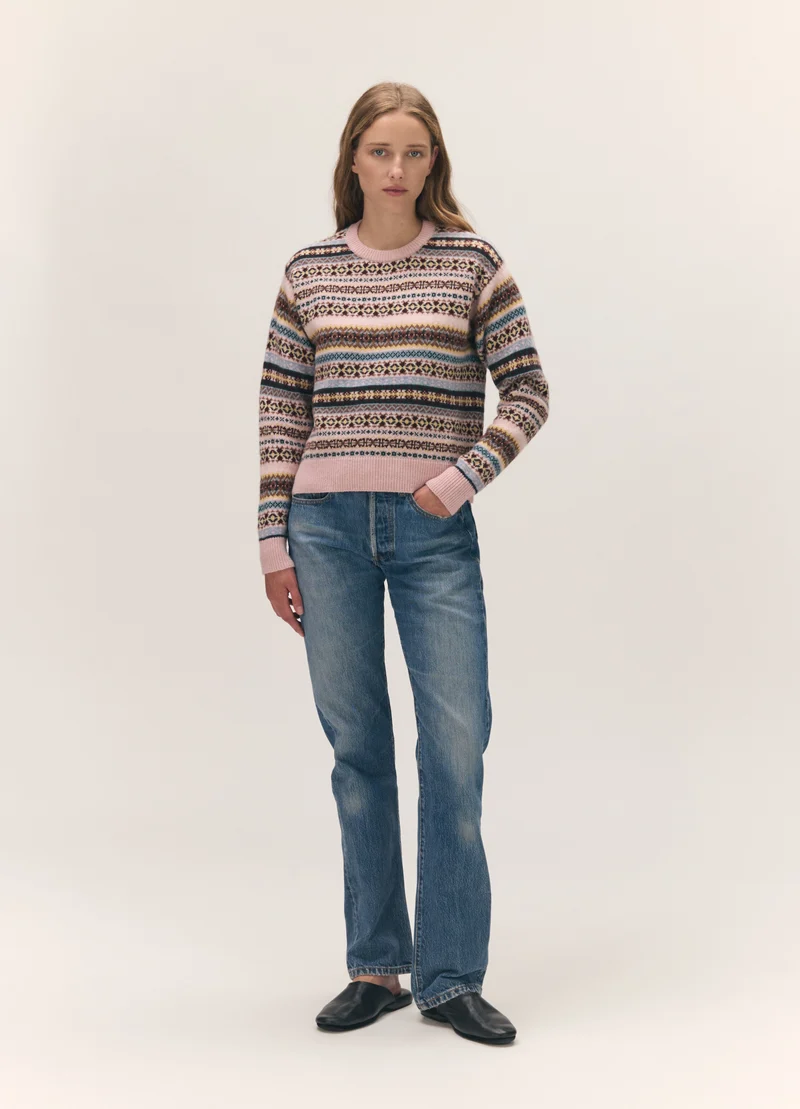 Sligo Slim Fairisle Crewneck in Nymph Multi