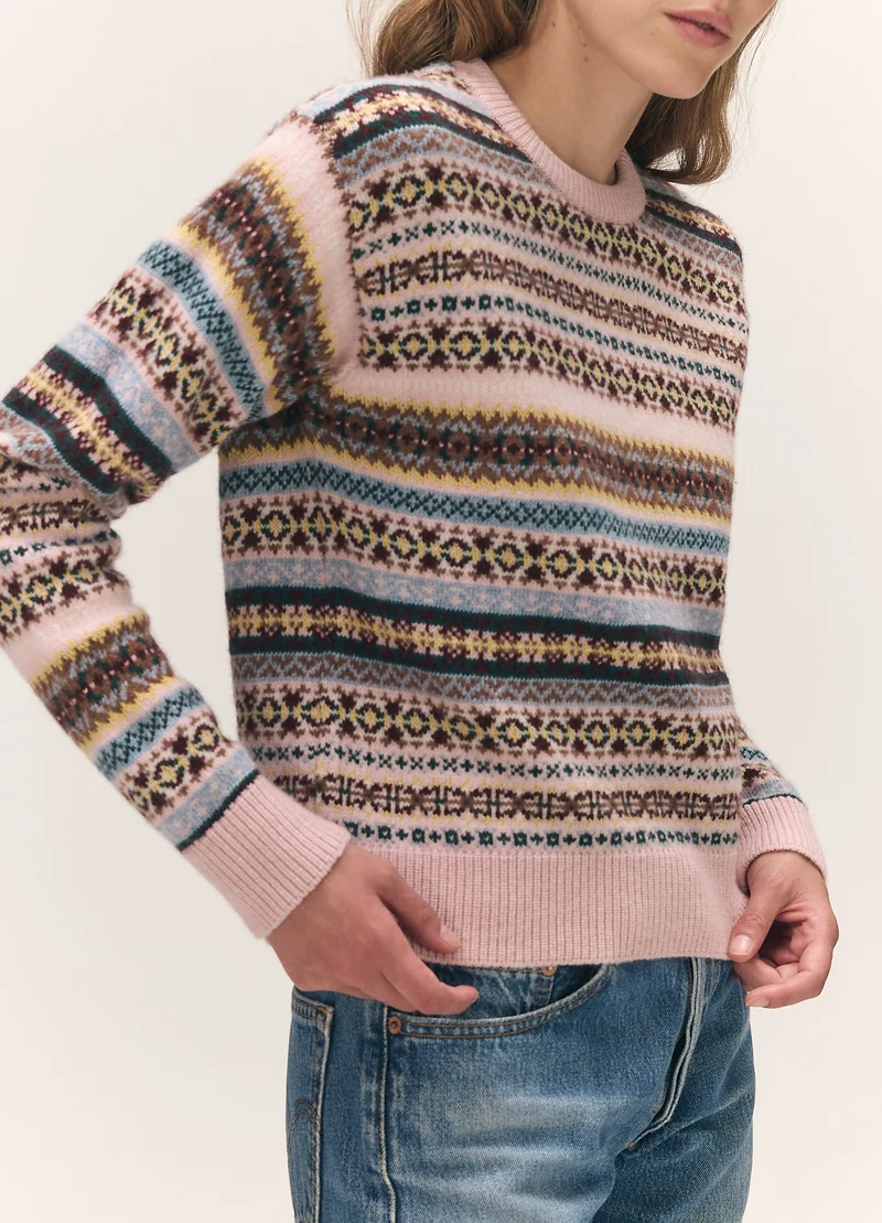 Sligo Slim Fairisle Crewneck in Nymph Multi