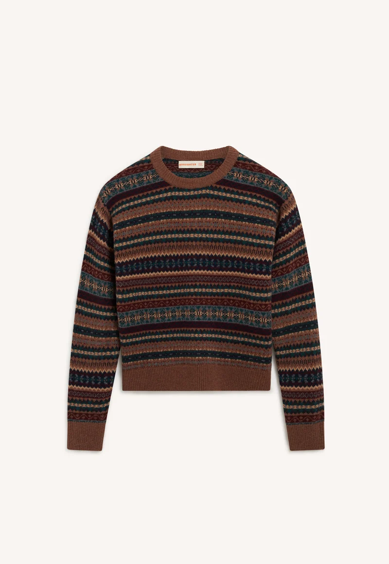 Sligo Slim Fairisle Crewneck in Hazelnut Multi