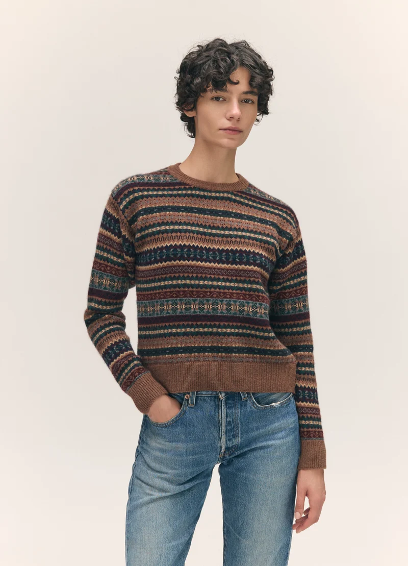Sligo Slim Fairisle Crewneck in Hazelnut Multi