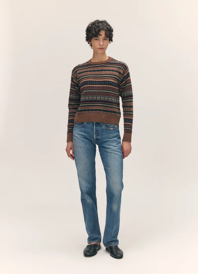 Sligo Slim Fairisle Crewneck in Hazelnut Multi