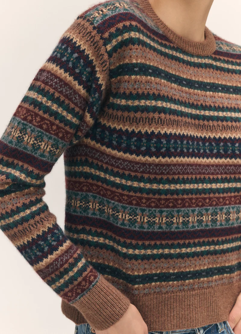 Sligo Slim Fairisle Crewneck in Hazelnut Multi