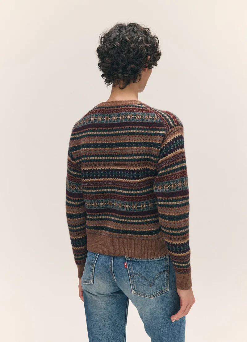Sligo Slim Fairisle Crewneck in Hazelnut Multi