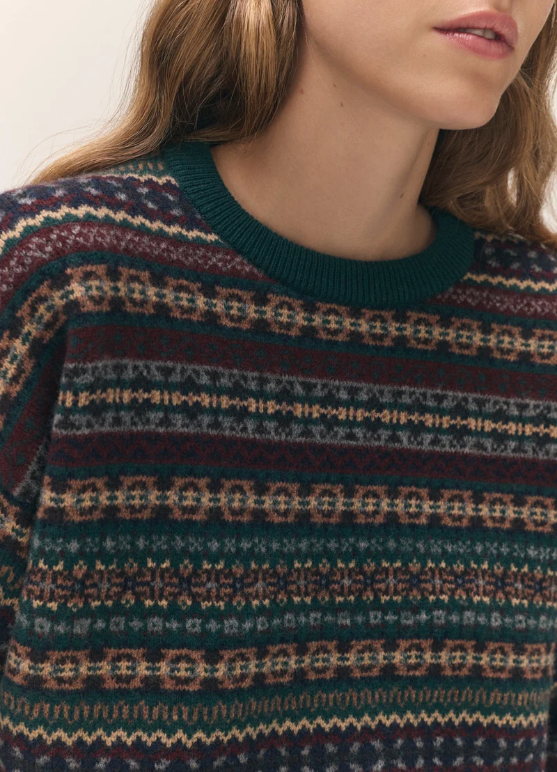 Innes Slouch Fairisle Crewneck in Dark Brown/Holly Multi