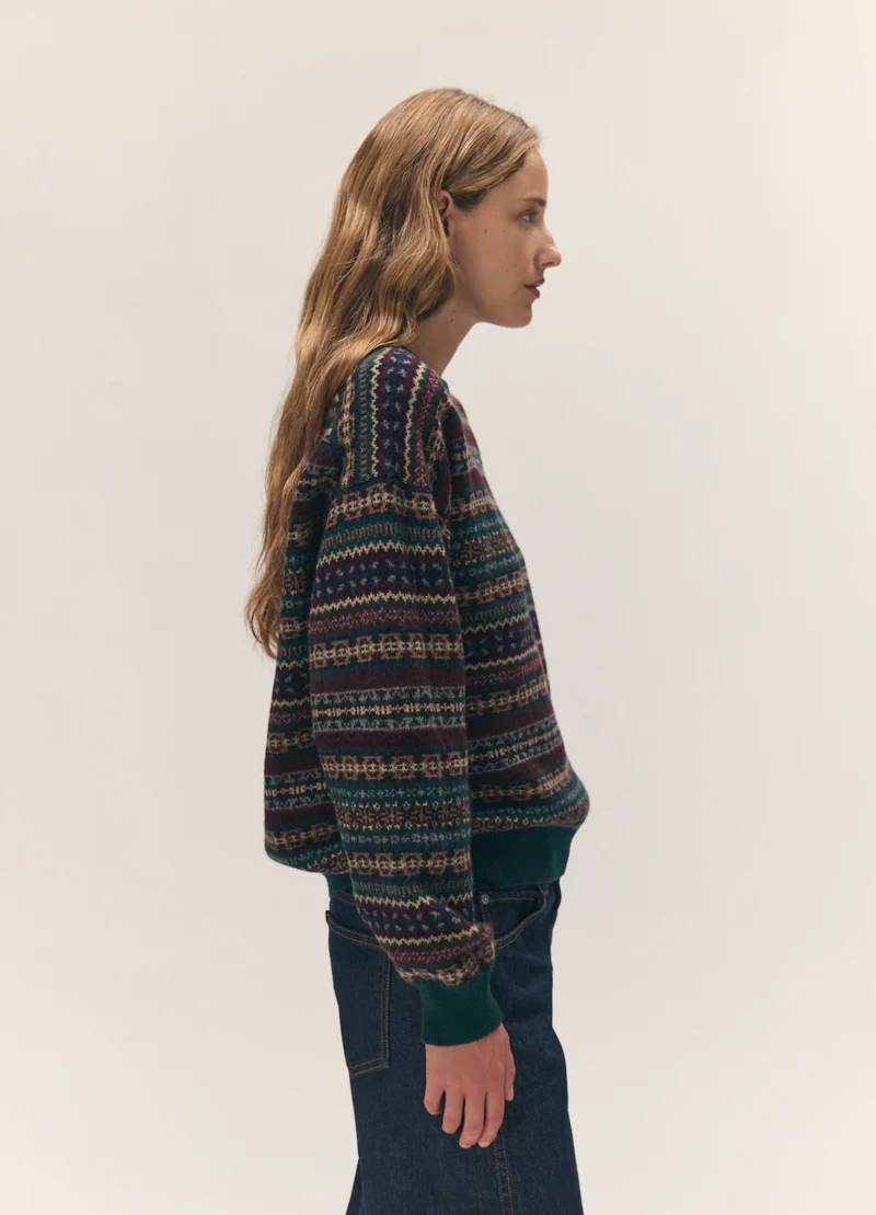 Innes Slouch Fairisle Crewneck in Dark Brown/Holly Multi