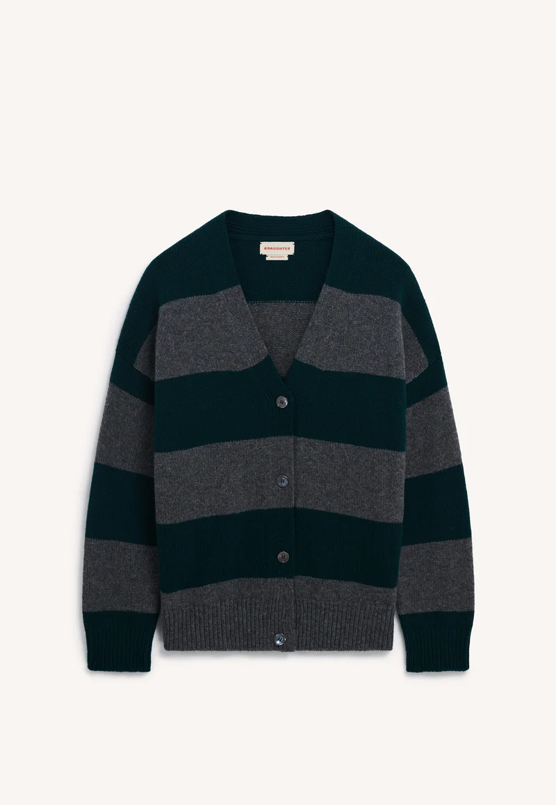 Sora V-Neck Cardigan in Derby Grey with Holly Stripe