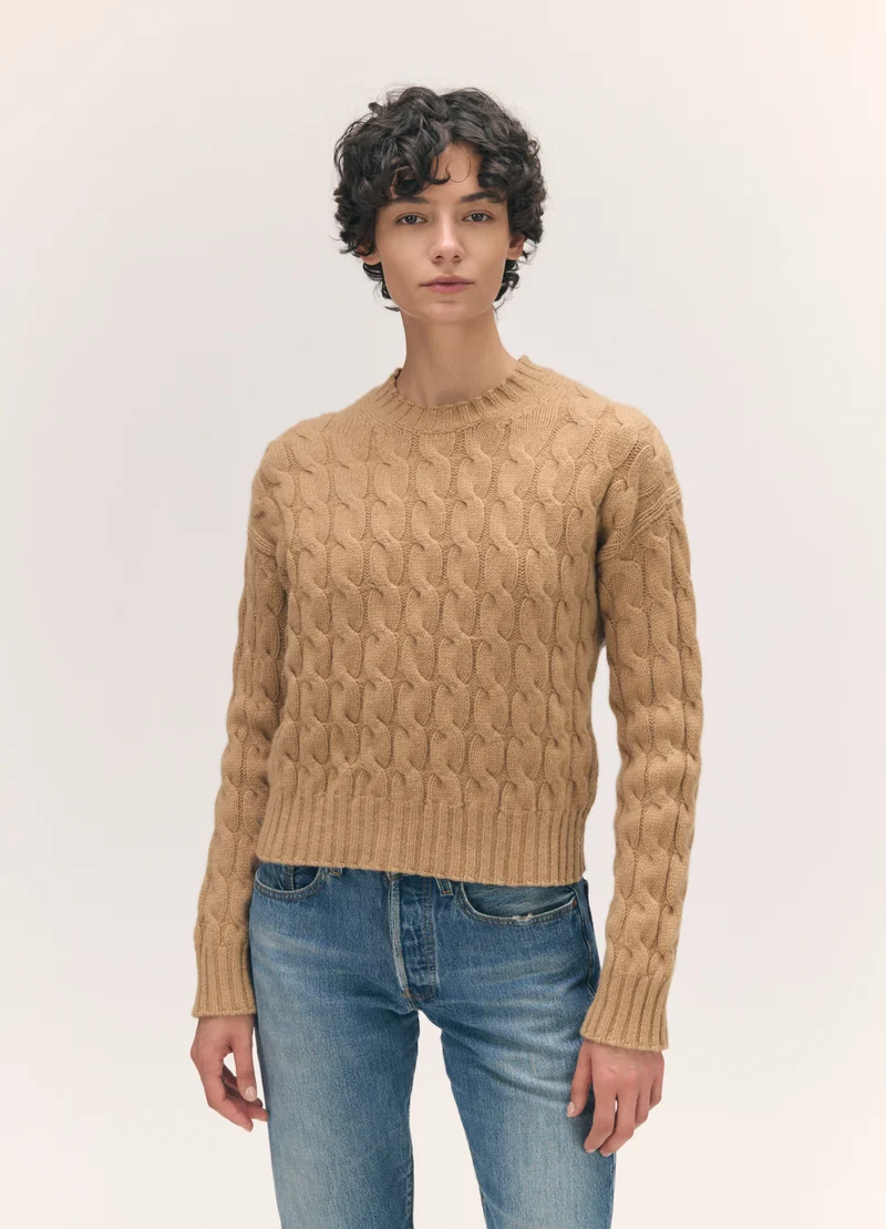 Mara Cable Crewneck in Brown Sugar