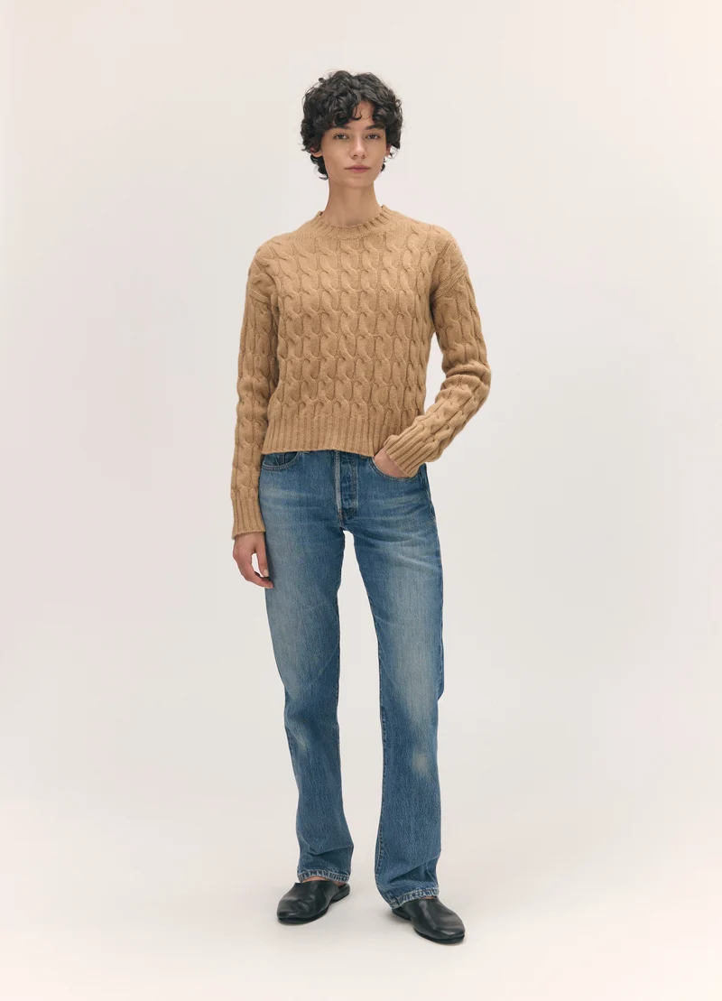 Mara Cable Crewneck in Brown Sugar