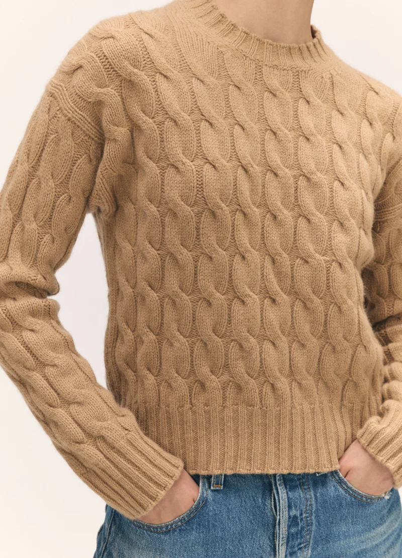 Mara Cable Crewneck in Brown Sugar