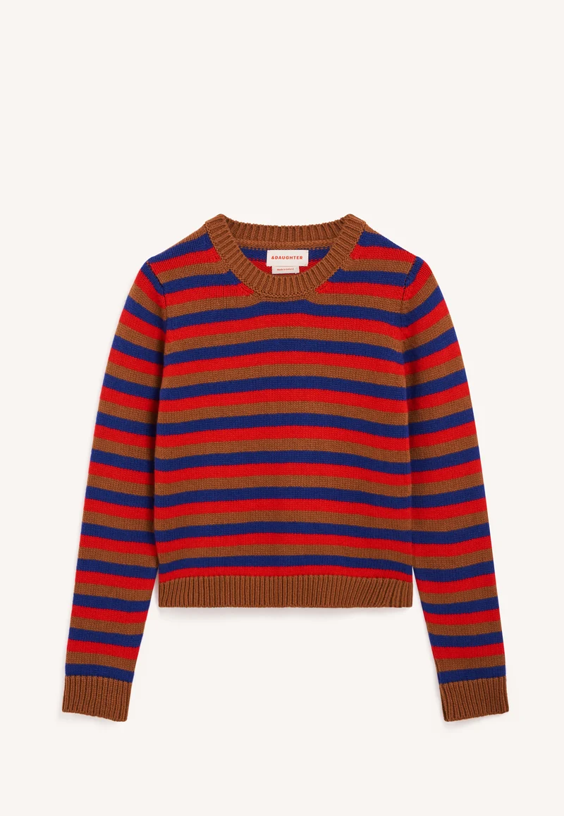 Rosha Shrunken Crewneck in Hazelnut with Poppy & Smalt