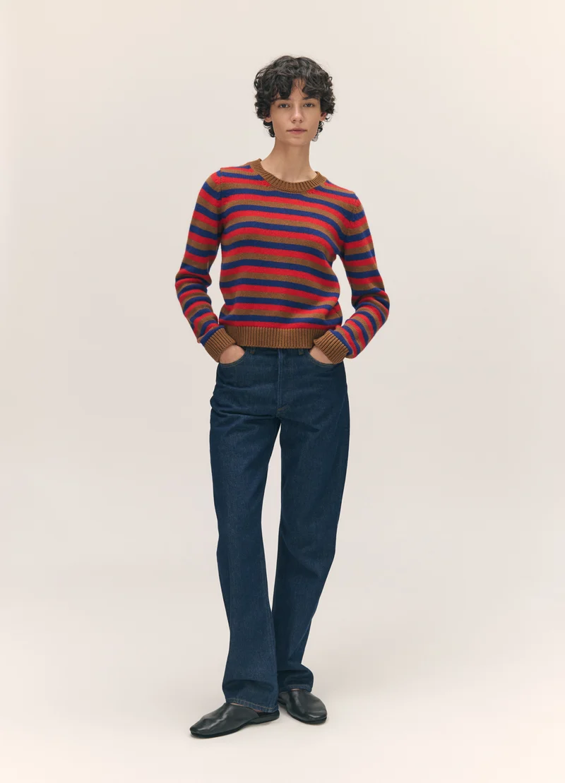 Rosha Shrunken Crewneck in Hazelnut with Poppy & Smalt
