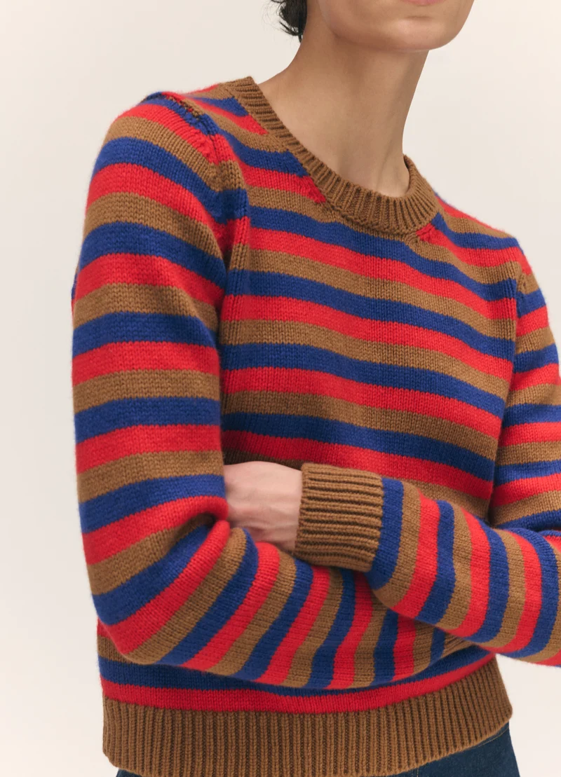 Rosha Shrunken Crewneck in Hazelnut with Poppy & Smalt