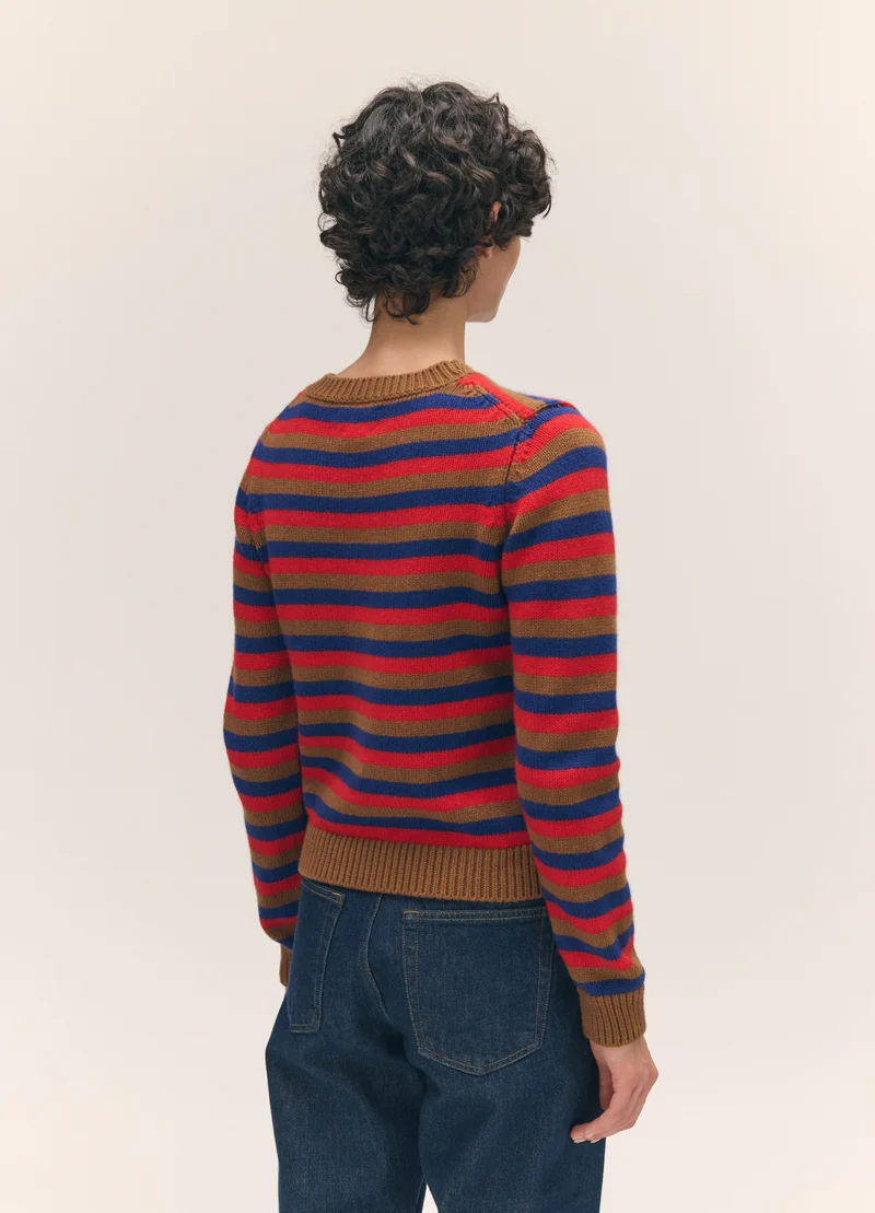 Rosha Shrunken Crewneck in Hazelnut with Poppy & Smalt
