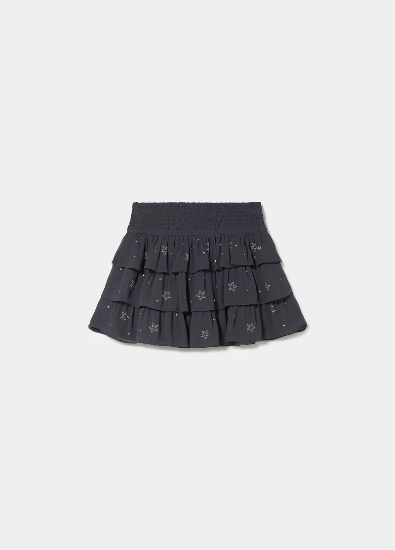 Short multi-ruffle studded skirt