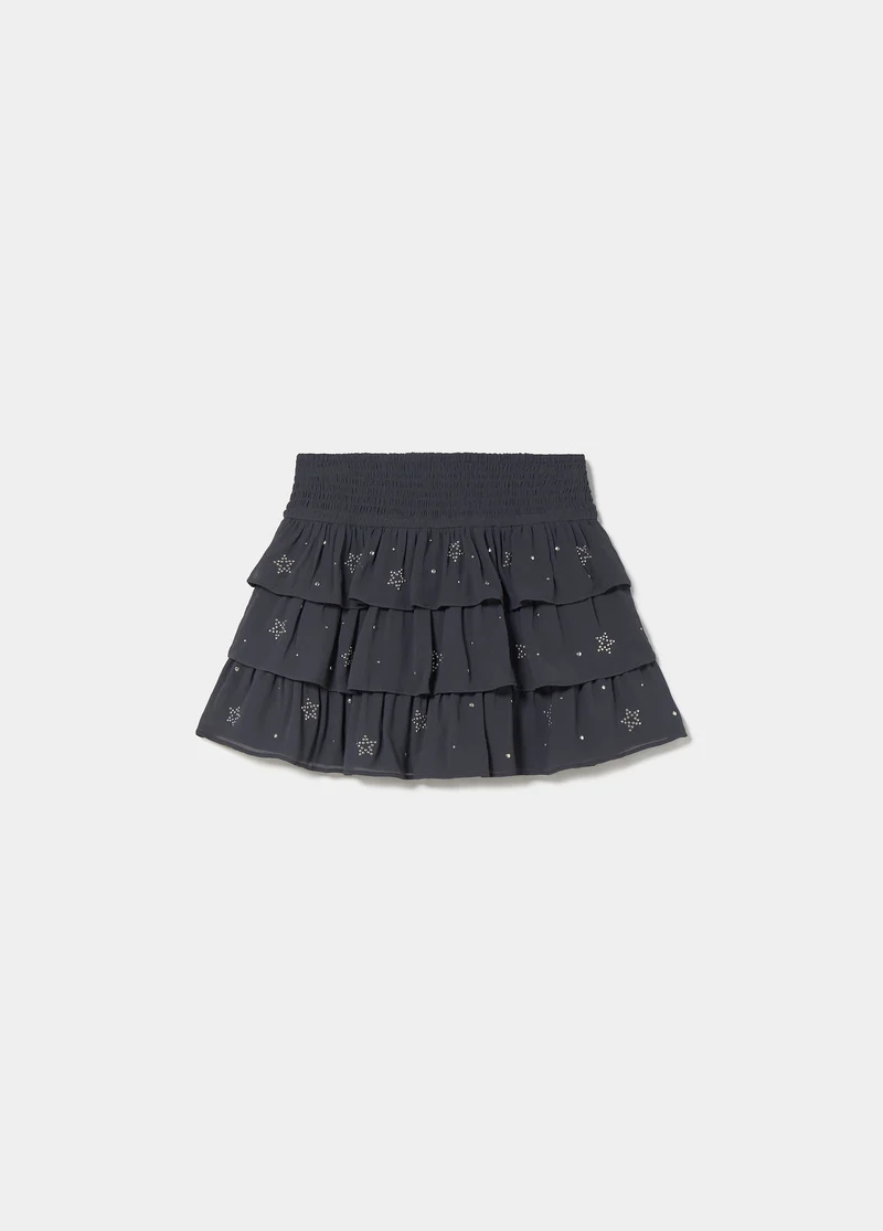 Short multi-ruffle studded skirt