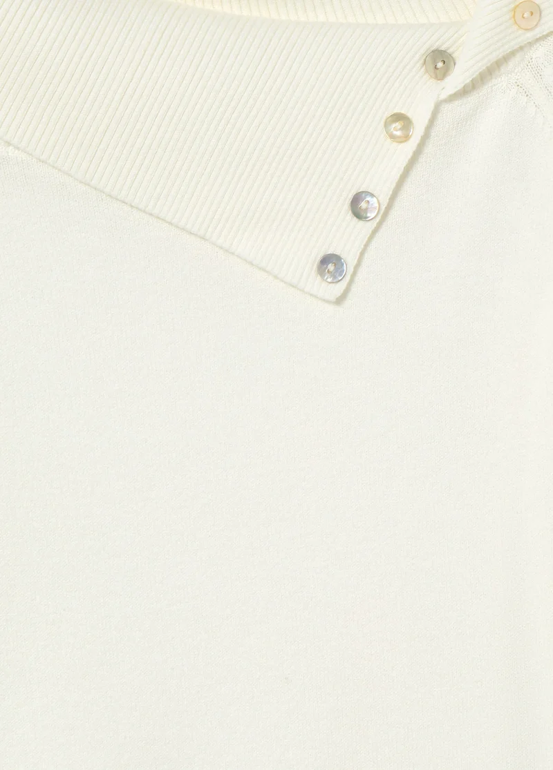 Ribbed-neck button-up sweater