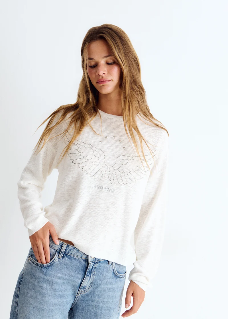 Cotton sweater with studded wings