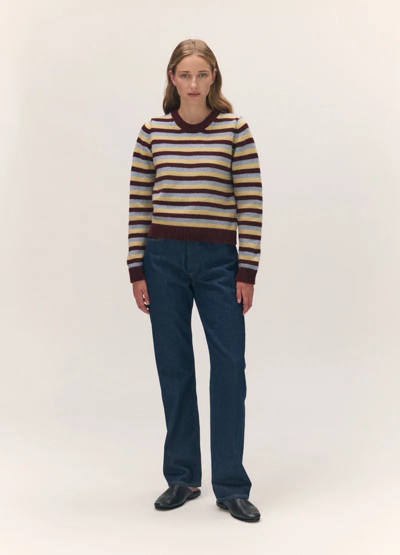 Rosha Shrunken Crewneck in Burgundy with Vintage & Yellow
