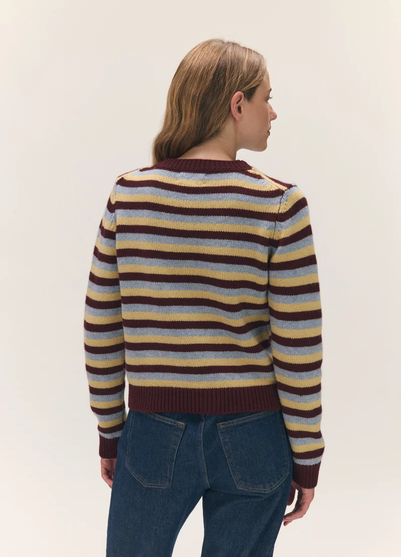 Rosha Shrunken Crewneck in Burgundy with Vintage & Yellow