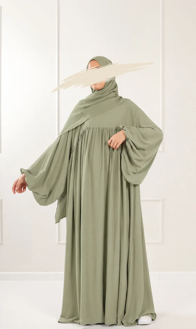 Jilbab Soumaya Ballonärmel - Salbei