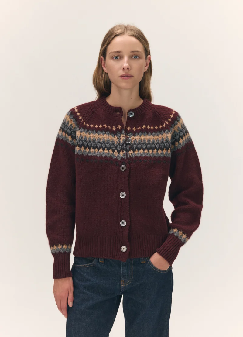Flora Fairisle Cardigan in Port