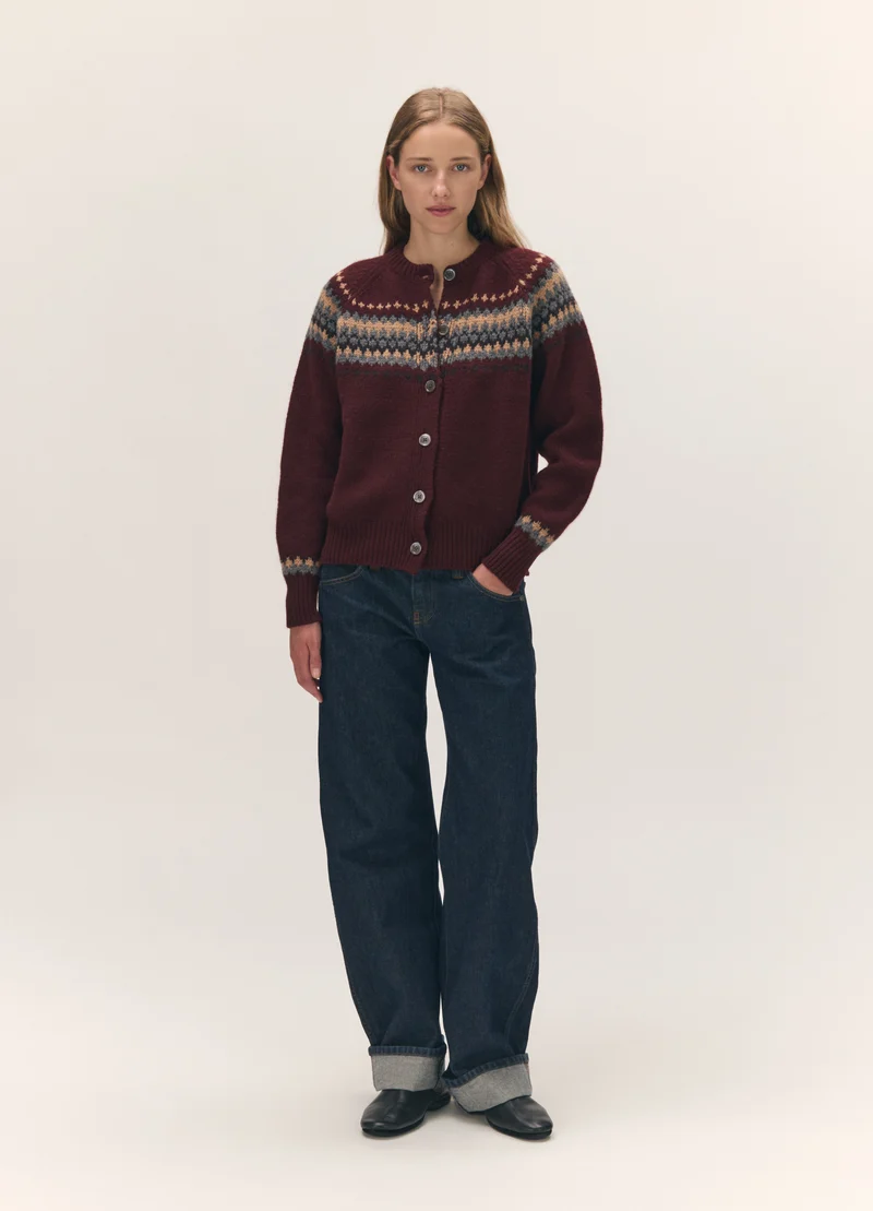 Flora Fairisle Cardigan in Port
