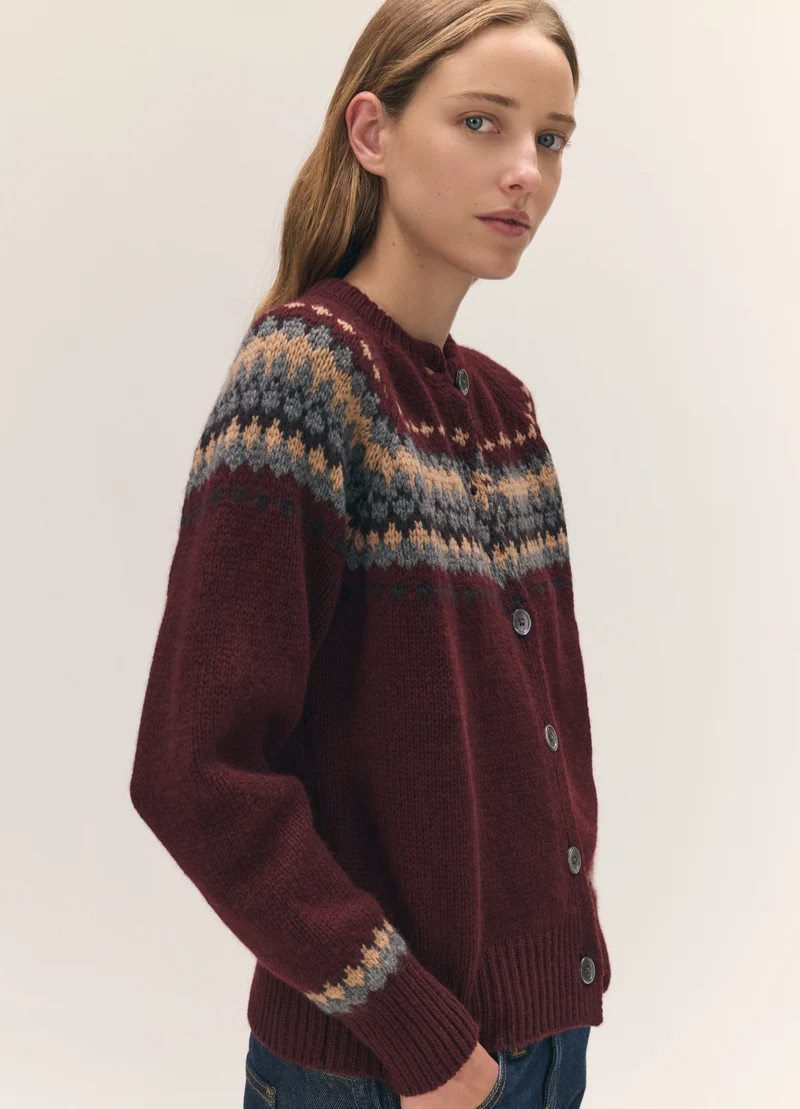 Flora Fairisle Cardigan in Port
