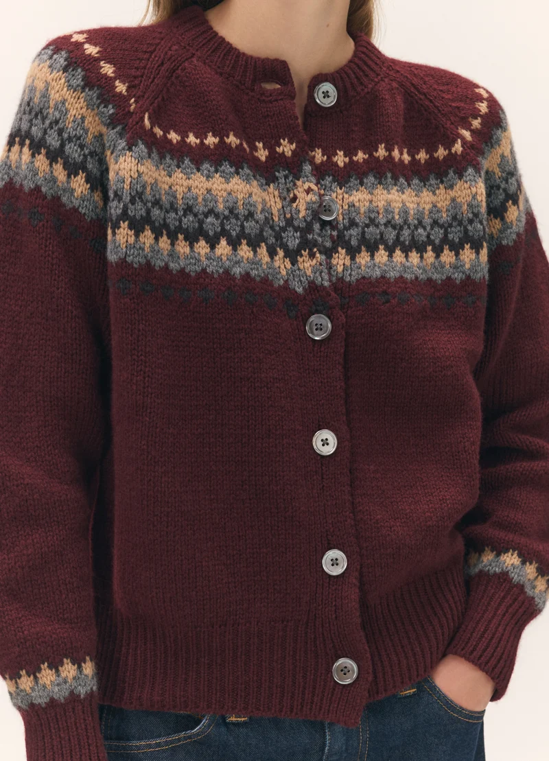 Flora Fairisle Cardigan in Port