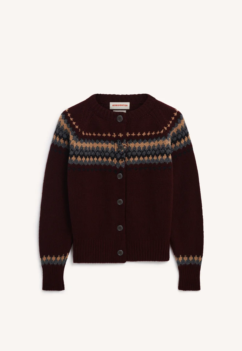 Flora Fairisle Cardigan in Port