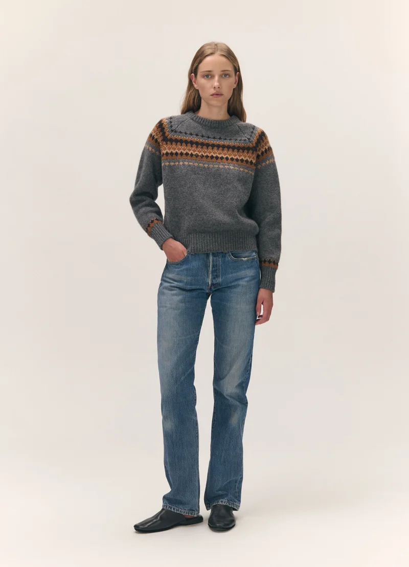Flora Fairisle Crewneck in Derby Grey Multi
