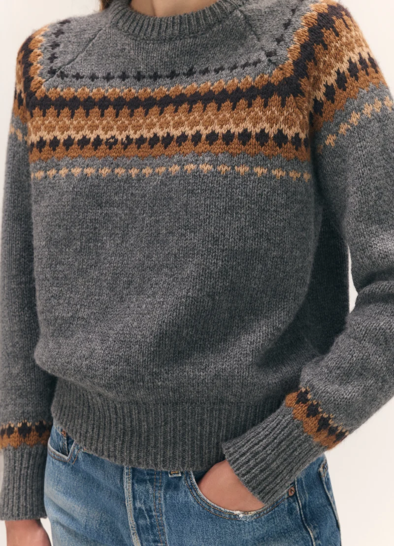 Flora Fairisle Crewneck in Derby Grey Multi