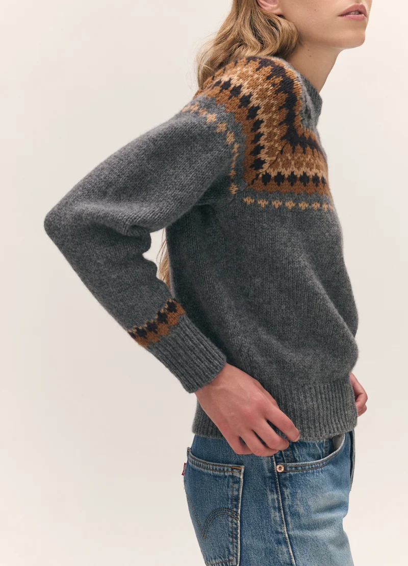 Flora Fairisle Crewneck in Derby Grey Multi
